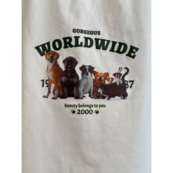 Dazy Tops - Dazy Top White T Shirt 1987 Dog Cat Animal Gorgeous World Wide Beauty Belong S